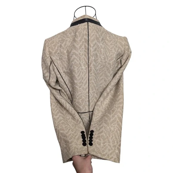 Zadig & Voltaire Victana Deluxe Metallic Jacquard Leather Trim Blazer Medium 38